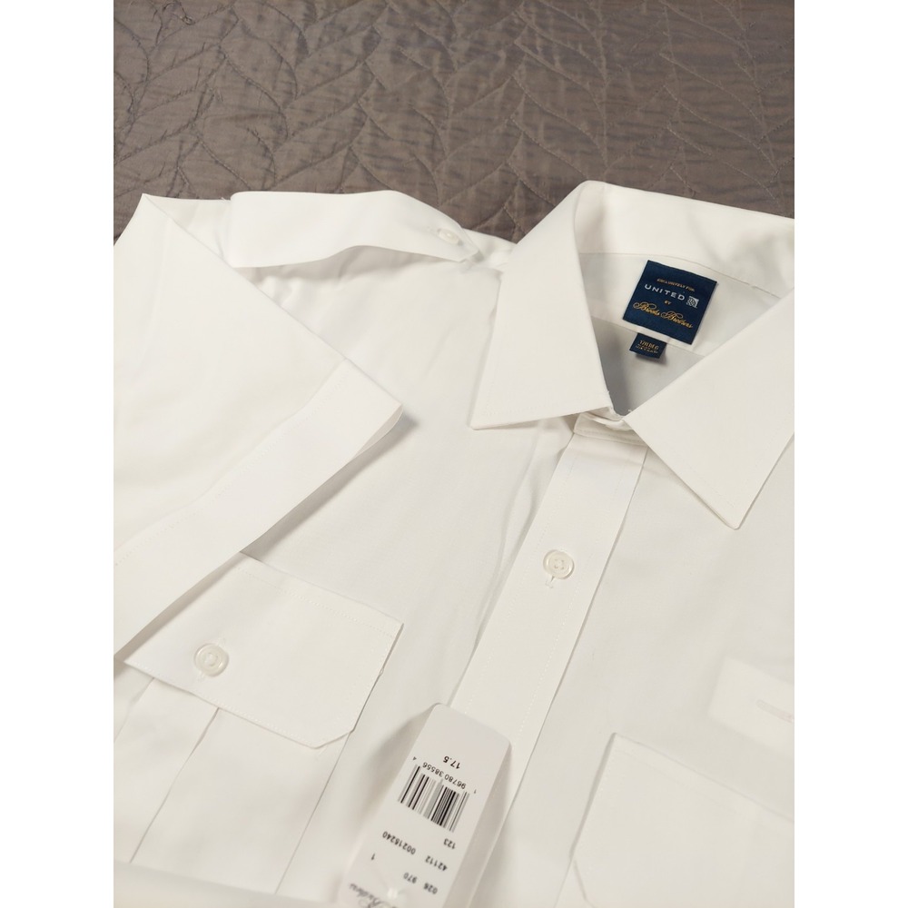 Brooks Brothers Pilot Shirt Mens 17.5R United Airlines Dress Performance NWT